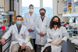 L’équipe de chercheurs du professeur Collet accueille depuis la mi-octobre des collègues japonais. De gauche à droite : Alexandre Marbaix, Michael Deghelt, Hiroyuki Kanamaru et Carla Aspite L’équipe de chercheurs du professeur Collet accueille depuis la mi-octobre des collègues japonais. De gauche à droite : Alexandre Marbaix, Michael Deghelt, Hiroyuki Kanamaru et Carla Aspite